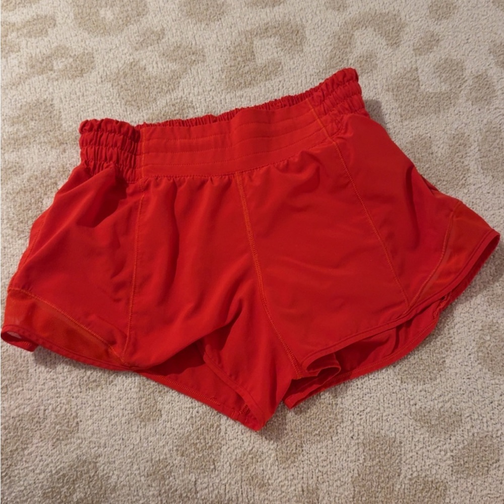 Red Lululemon Hotty Hot High Rise Lined Shorts 2.5
